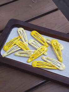 8入/組可愛圓點按扣髮夾，黃色與奶油色水滴形BB夾，甜美髮飾髮夾，適合女孩與女性，日常休閒髮飾配件 - 黃色 - 查看 4