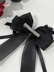 1pc Gothic Cross Decor Accessory, Short Ribbon Mesh Bow Hair Clip, Metal Alligator Clip, For Women,Hair Slide - Black - View 3