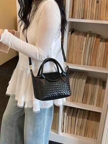 Túi hình trăng lưỡi liềm dệt thủ công mới của Niche Design, túi xách tay bằng da mềm mại thời trang dành cho người đi làm, túi đeo vai và túi xách nhỏ gọn. - màu đen - Xem 5