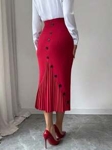 Falda lápiz plisada elegante y ajustada para mujer - Rojo - Ver 6
