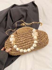 Fashionable Straw Woven Bag, Unique Braided Shoulder Bag, Versatile Casual Crossbody Bag For Women, Suitable For Outings, Dates, Shopping, Gifts, Work Commute - Khaki - View 7