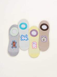 1/2/4 Pairs Cute Cartoon Animal Print Low Cut Socks For Women, Breathable Mesh Invisible Socks, Casual Daily Wear, Random Styles - Multicolor - View 4