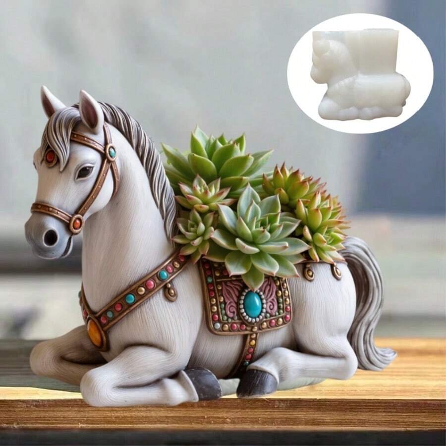 Horse Flower Pot Resin Silicone Mold Cute Horse Plant Vase Flower Pot Decorative Mold Gypsum Mold Cement Mold Concrete Mold - A - View 1