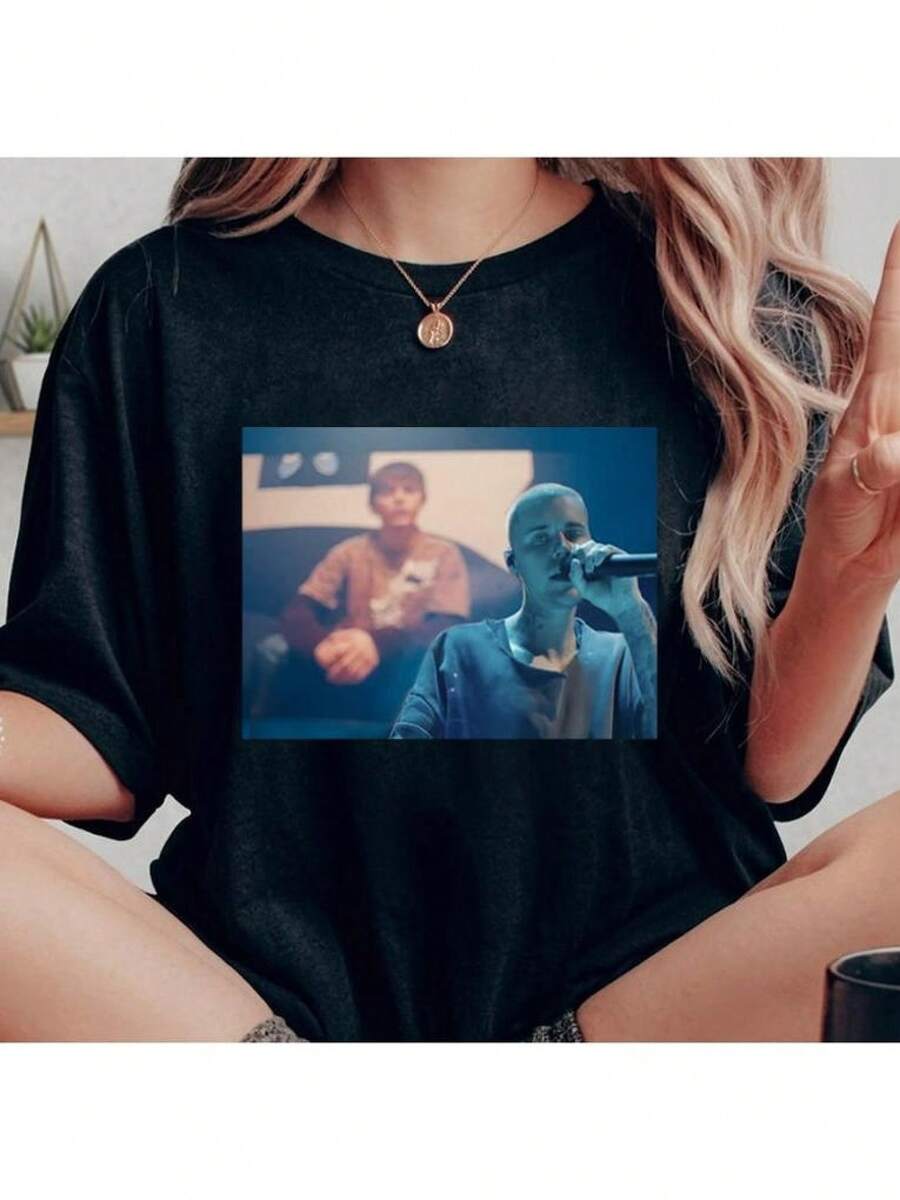 Coachella Singing With You T-shirt, Bieber-tröja med motiv av ett yngre jag,  With You Era Hoodie, Familjematchande T-shirts, Kläder för tjejer, Kläder för tonårsflickor, Flickkläder, Tonårstjejkläder, Snabb leverans av toppar för kvinnor och män, Dam-T-shirt, Damtopp, Sommar-T-shirt, Damkampanj, Vintage - Svart - Visa 1