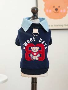 PETCIRCLE 1件宠物服装，犬猫室内外通用，舒适连帽衫系列，泰迪熊学院风连帽衫 - 海军蓝，适合小型犬和幼犬，春秋季 - 彩色 - 查看 9