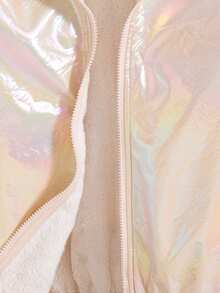 女童休闲纯色常规版型拉链连帽羽绒服，秋冬季 - 杏色 - 查看 4