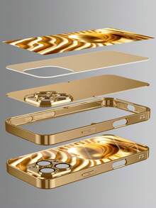 1件 DIY 定製姓名手機殼，金色波浪圖案 Apple 奢華風印刷設計，高清晰電鍍金玻璃手機殼，適用於 iPhone 17/17Pro/17ProMax/17Air/16/16Pro/16ProMax/16Plus/15/15Plus/15Pro/15Promax/14/14Pro/14Promax/13/12/11/XRMax/8/7/6Plus 手機配件 - 金色 - 查看 5