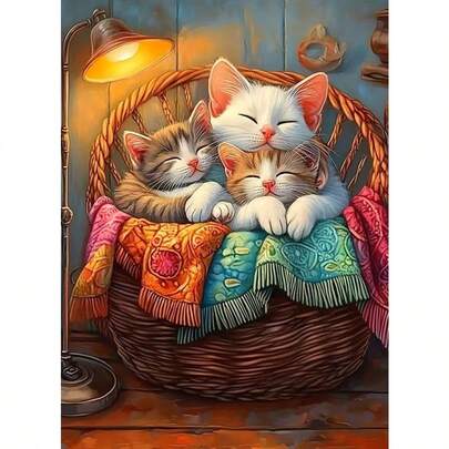 1件套DIY可爱猫咪5D钻石画套装，适合成人初学者DIY马赛克钻石画，全钻手工爱好，可自行设计DIY钻石画，适用于客厅、卧室、办公室墙面装饰挂画，送给家人和朋友的惊喜礼物，艺术家居装饰，无框[30*30厘米/11.8*11.8英寸][40*40厘米/15.7*15.7英寸]