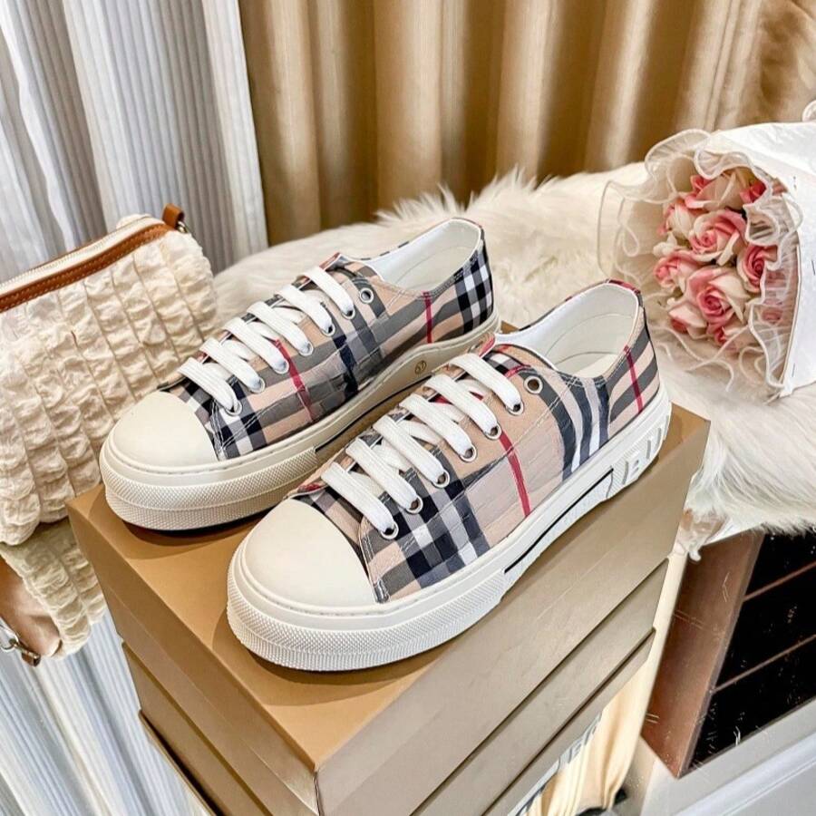 Women's Canvas Lace-Up Sneakers, Thick Sole, Flat, Stylish & Versatile - 白色黑色底 - 查看 1