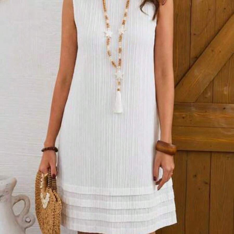 guangzhougaolangshangmao Vestido casual de tirantes sólido para mujeres en verano - Blanco - Ver 1