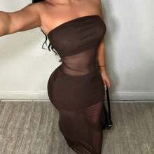 guangzhougaolangshangmao   Vestido transparente de unicolor sin tirantes y sin mangas, sexy - Marrón - Ver 1