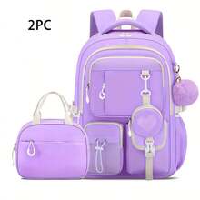 2pcs Heart-Shaped Backpack Set With Matching Handbag, Large Capacity Teen Backpack With Pom Pom Charm, Multi-Compartment Design, For Daily Use, Office, Short Trips - Sets - View 1