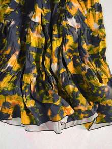 EARO Falda larga de mujer de múltiples capas con estampado de teñido anudado, cintura elástica, elegante y estilizadora para vacaciones de primavera - amarillo verdoso - Ver 4