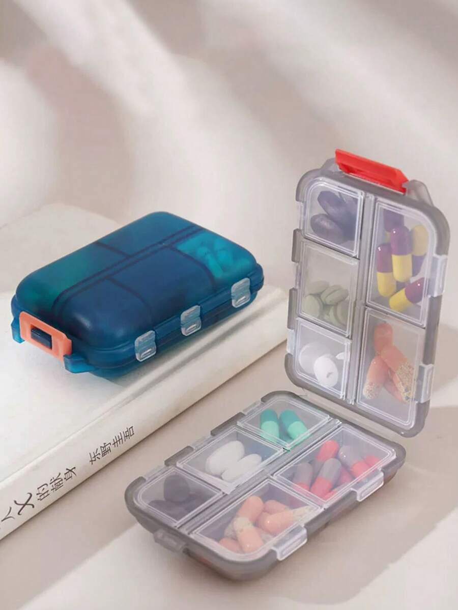 1pc Travel Pill Box, Portable Storage Container, Sealed Compartment Design With Cover, PP Plastic Material, Suitable For Car, Overseas Travel And Various Occasions, Convenient For Organizing Medications - Multicolor - View 1