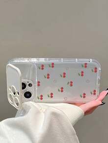 1pc Transparent TPU Cherry Painted Phone Case With Mirror Stand, Suitable For IPhone 11 12 13 14 12 Pro Max 13 Pro Max 14 Pro Max 15 15 Pro 15 Pro Max 16 16 Pro 16 Pro Max 17 17 Pro 17 Pro Max - Multicolor - View 6