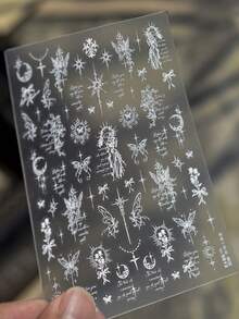 1pc 5D Shiny Starlight Crescent Moon Holy Sword Cross Nail Art Stickers Charms Bowknot Rose Butterfly Angel Manicure Decals Decorations Accessories Press On Nails DIY Nail Art Supplies Design For Women Girls Nails - White - View 4