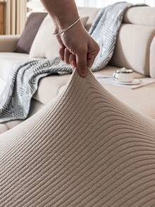 1pc Geometric Pattern High Elasticity Sofa Cover, Minimalist Modern Style Sofa Cushion Cover, Pet-Friendly Anti-Scratch Sofa Protector, Machine Washable Home Decor, Suitable For L-Shaped Combination Sofa And 1/2/3/4 Seater Sofa (Sold Separately) - Khaki - View 7