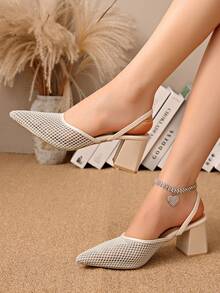 New Chinese Style White High Heel Mules, Pointed Toe Lace Embroidery Convertible Sandals For Women - Beige - View 2