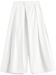 Pantalones anchos y sueltos con diseño plisado para mujer, color blanco, nueva colección primavera/verano - Blanco - Ver 5
