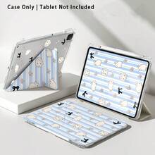 Funda protectora de cristal acrílico para tableta con efecto pintado de rayas azules & blancas, conejo blanco, lazo & patrón floral pequeño, con soporte, plegable anti-doblez, esquinas reforzadas de silicona, función de activación/suspensión automática, ranura para lápiz integrada, soporte plegable multi-ángulo - Multicolor - Ver 8