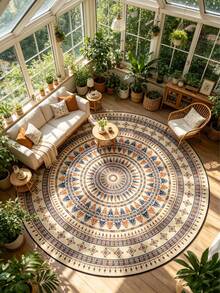 1 pièce Tapis rond bohème mandala - couleurs bleu, beige et marron, convient pour le patio extérieur, le salon, la chambre à coucher, la table à manger, le bureau - convient pour la fête des mères, Pâques, la décoration de printemps, la décoration extérieure, tapis rond, style bohème, convient pour la décoration de la chambre à coucher et du salon, utilisation intérieure, tapis décoratif, décoration de chambre, petit tapis, tapis, décoration de la maison - Multicolore - Voir 12
