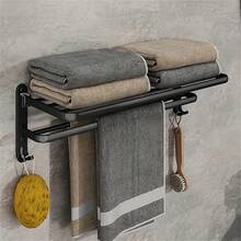 Bathroom Towel Rack, Wall-Mounted Bathroom Shelf, Dual Bars, Foldable, Waterproof And Rust-Proof, Suitable For Storing Towels, Clothes And Jackets, Applicable For Bathroom, Balcony, Hotel, Dormitory And Other Bathroom Accessories - Multicolor - View 3