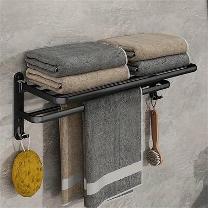 Giá treo khăn tắm, kệ treo tường phòng tắm, hai thanh, có thể gập lại, chống thấm nước và chống gỉ, thích hợp để đựng khăn tắm, quần áo và áo khoác, phù hợp cho phòng tắm, ban công, khách sạn, ký túc xá và các phụ kiện phòng tắm khác.