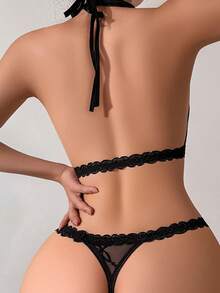 1 buah Set Pakaian Dalam Wanita Bergaya Menawan dengan Teks Kustom, Renda Hitam, Fungsional, dan Dapat Disesuaikan, Cocok untuk Acara Romantis/Hari Valentine - Hitam - View 4