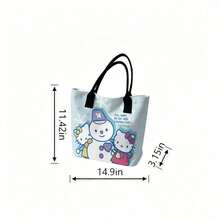 Miniso 三丽鸥 Hello Kitty 冬季雪人帆布手提包，浅蓝色单肩包，日常使用 - 白色 - 查看 3