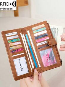 RFID Blocking Ultra-Thin Bifold Wallet, Multi-Function Credit Card Holder, Unisex, Quick-Snap Flap Design, Button Closure RFID Shielding Large Capacity Bifold Card Holder, With Zipper Pocket And Multiple Card Slots, Can Hold Credit Cards/IDs/Cash, Business Casual Multi-Card Slot Zipper Wallet, Suitable For Daily Shopping Use. - Multicolor - View 2