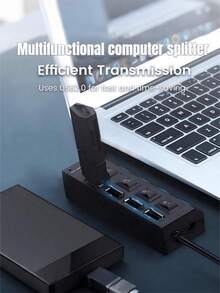 1 buah Adaptor Hub USB 2.0 4 Port/7 Port, Pengisi Daya USB dengan Indikator LED, Saklar Hidup/Mati Independen, Dock Ekspansi USB, Adaptor Daya, Stasiun Pengisian USB 5V 1A untuk Komputer, Tablet, Laptop - Hitam - View 5