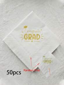 50 piezas/Paquete Servilletas de Felicitaciones para Graduados, Decoración de Mesa para Fiesta de Graduación, Servilletas de Decoración de Graduación 2026 "¡Lo lograste!", Suministros para Fiestas, Servilletas de Cóctel Negras Adecuadas para Decoración de Fiesta de Graduación de Escuela Secundaria y Universidad - Estilo 1 - Ver 12