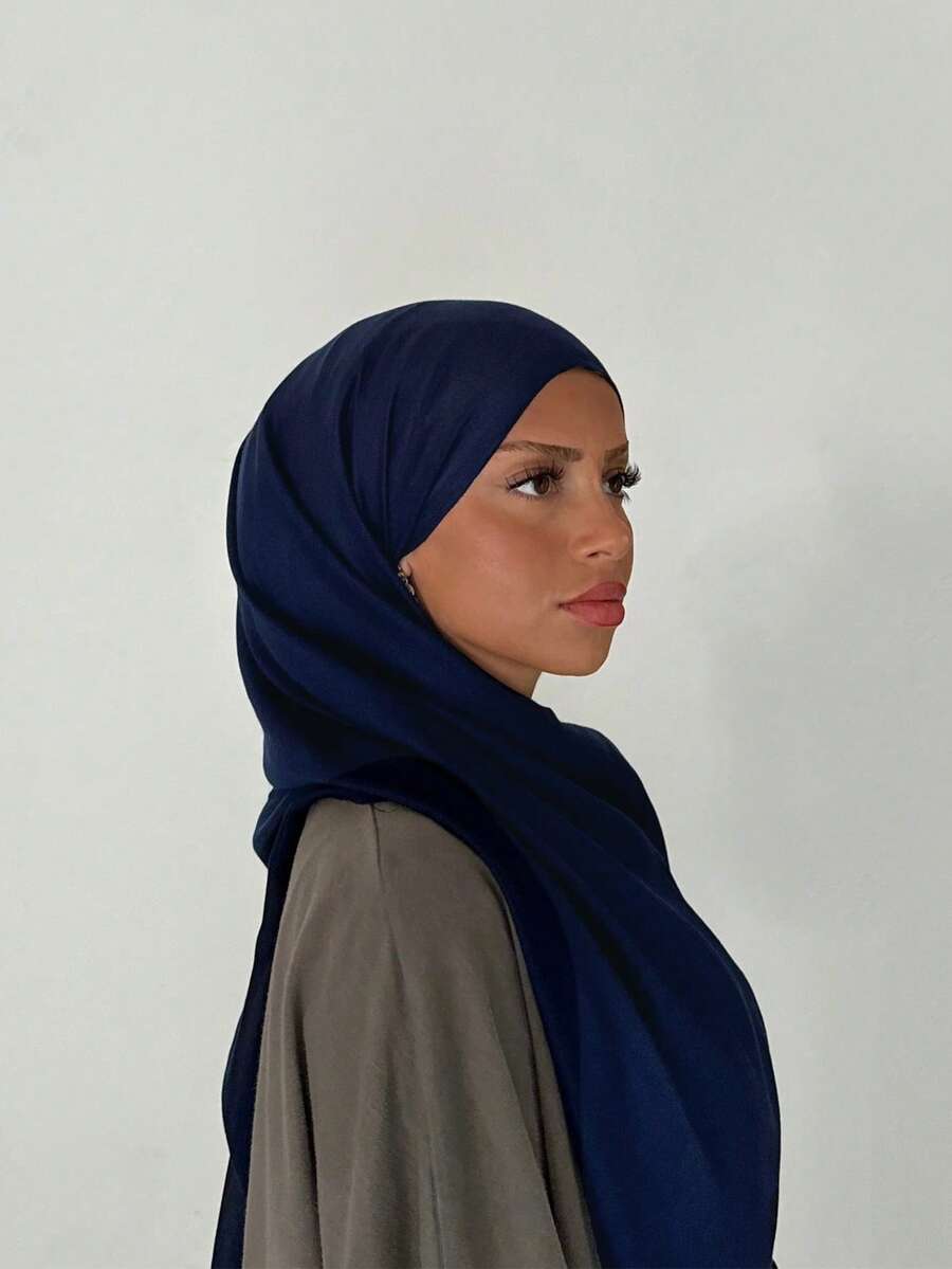 1pc Solid Color Viscose Knit Muslim Headscarf - High Quality Soft Elastic Muslim Headscarf Suitable For Daily Wear And Prayer - Royal Blue - View 1