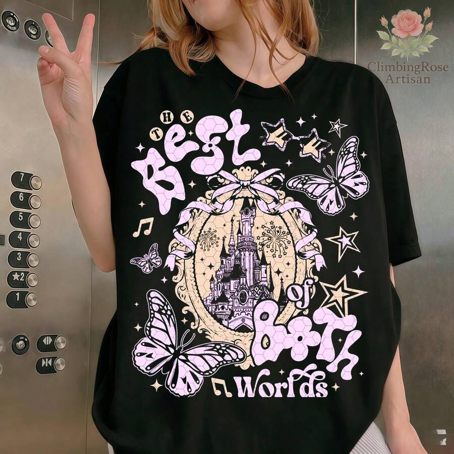 Hannah Montanas Png, Disneyland Pop Star Png, Disneyland Channel Fan, Miley Cyrus Png, Miley Cyrus Y2K Png, Hannah Montanas Top, Magic Kingdom Hannah Montanas T-Shirt Best Of Both Worlds Castle 2026 New Arrival Arri.Png - Black - View 1