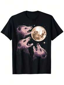 Tres Perreras Aullando a la Luna Camisetas de Perrerilla Humorísticas, Unisex Casual de Cuello Redondo para Exteriores, Manga Corta, Ligeramente Elásticas, 100% Puras, Tallas S-XXXL - Negro - Ver 1