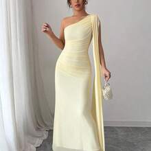 YijiaNvz  Vestido largo ajustado de mujer de color amarillo claro, moda para primavera/verano - Azul - Ver 7