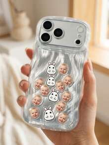 1个可定制照片兔子手机壳，个性化印花手机保护套，可爱卡通兔子波浪边透明手机壳，可定制照片防震手机壳，采用柔软TPU材质，适用于 11/13/14/17 Pro Max，适合日常使用和季节性选择，是春季和复活节的理想礼物 - 彩色 - 查看 6