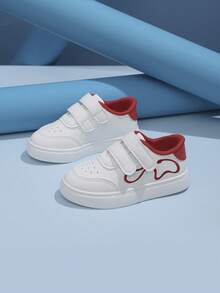 1 Pair Non-Slip Wear-Resistant Breathable Flat Hook And Loop White Sneakers With Distinctive Logo, Suitable For Matching With Skirts - Red and White - View 2