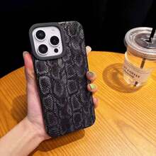 Ốp lưng điện thoại sạc không dây họa tiết rắn bóng sang trọng, dành cho iPhone 16/15/14/13/12 Pro Max/11, chất liệu giả da mềm mại, chống nước, chống sốc, chống rơi vỡ và chống trầy xước. - màu đen - Xem 3