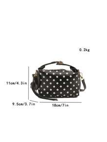 1 Piece Small Polka Dot Print Box Bag, Adjustable PU Zipper Crossbody Bag, Heart-Shaped Tassel Decoration, Fashionable Handbag For Daily Use, Date - 杏色 - 查看 9