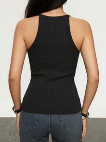 2pcs Basic Solid Color Ribbed Halter Neck Camisole, Slim Fit Sleeveless Layering Top, Casual Comfortable Backless Undershirt - Multicolor - View 5