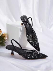Women's Spring/Summer Elegant Glamorous Rhinestone Embellished Back Strap High Heel Sandals - Black - View 2