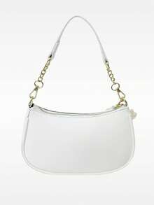 Fashionable New Shoulder Bag, Decorated With Patterns And Bow Pearl Pendants, Solid Color PU Waterproof Fabric Shoulder Bag, Crescent Bag, Armpit Bag, Summer Crescent Bag, Beach Vacation, School Season, Women's Wallet, Very Suitable For Various Occasions Such As Shopping, Going Out, And Daily Use - trắng - Xem 5