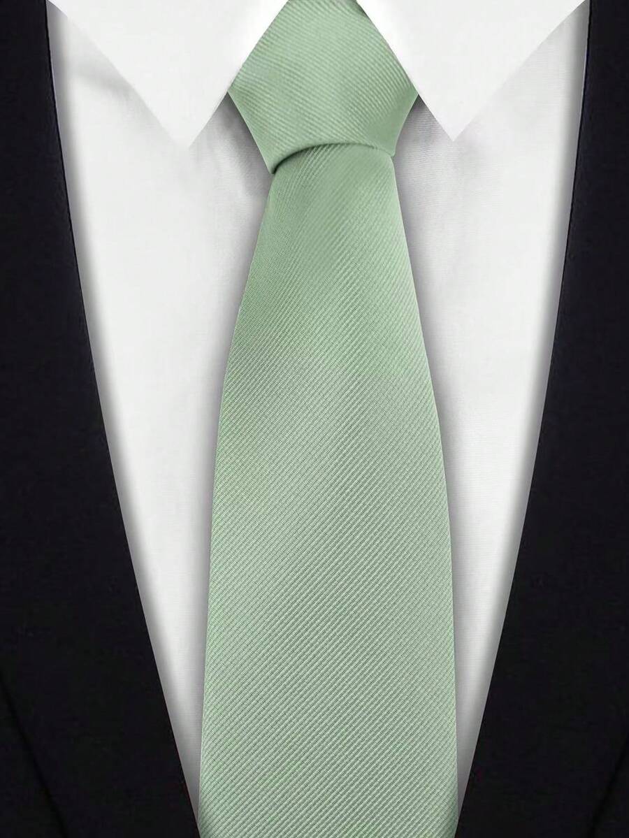 1pc Men's Fashionable Solid Mint Green Thin Striped Skinny Tie, Suitable For Banquets, Parties, Schools, Weddings And Other Occasions - Mint Green - View 1