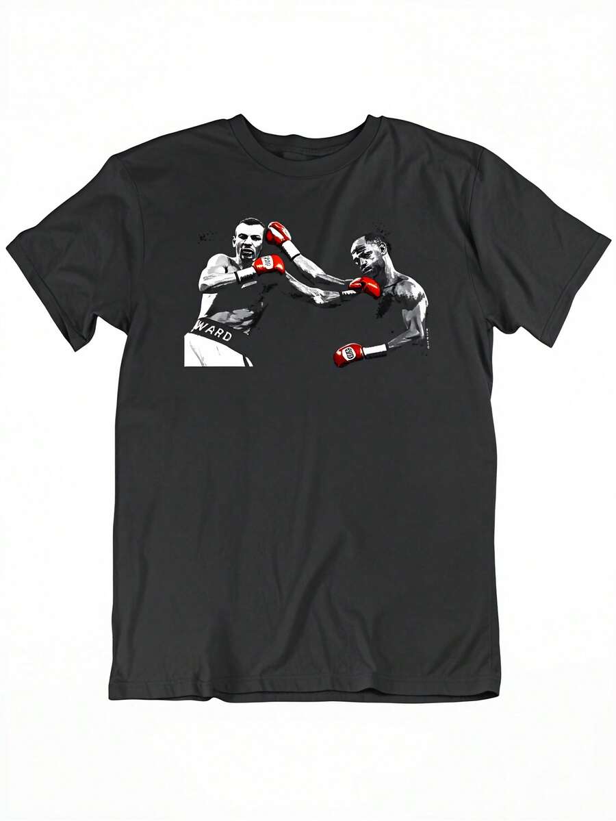 Camiseta de Boxeo Clásica para Hombres - Gráfico de la Pelea entre Irish Ward y Arturo Gatti, Camiseta de Algodón Negro con Cuello Redondo, Ropa Casual para Todas las Estaciones para Adultos. - Negro - Ver 1