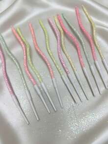 6pcs Baby Pink Glitter Curved Birthday Candles, Cake Decorative Candles For Birthday Party, Girls Party Supplies, Home Decor - View 7