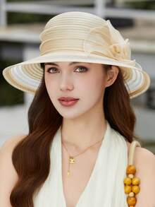 1顶女士优雅高端时尚轻薄欧根纱遮阳帽，新款夏季百搭简约易搭配修身遮阳帽，舒适休闲，适合户外、聚会、购物、旅行、度假等各种场合。 - 彩色 - 查看 14