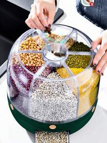 Contenedor de almacenamiento de granos para cocina del hogar, giratorio para cinco granos y granos mixtos, caja de almacenamiento de múltiples compartimentos, contenedor de arroz sellado anti-plagas y anti-humedad para el hogar, contenedor de arroz, plástico, 6 compartimentos, dispensador de contenedor de almacenamiento de granos sellado, contenedor de almacenamiento giratorio 360°, dispensador de alimentos de 6 compartimentos, dispensador de alimentos giratorio 360°, dispensador de granos de arroz de un solo toque, contenedor de almacenamiento de arroz redondo, dispensador de granos, frijoles, arroz, cacahuetes y cebada - Multicolor - Ver 2
