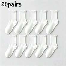 5 pares de calcetines blancos con volantes de moda para mujer - Multicolor - Ver 6