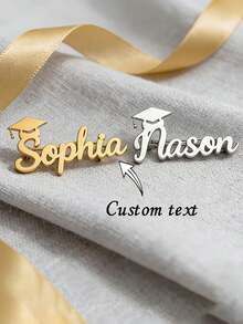 1pc Customized Name Lapel Pin, Personalized Stainless Steel Graduation Cap Brooch, Waterproof, Rust-Proof, Corrosion-Resistant, Suitable For Daily Wear And Important Occasions, Unisex, Graduation Gift For Friends And Couples, Creative DIY Custom Personalized Fashion Minimalist Birthday Gift - Multicolor - View 8